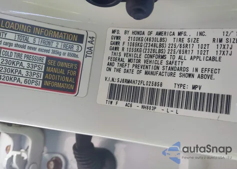 2015 Honda Cr-V Ex-L из США, поврежденный, VIN 5J6RM4H72FL025858